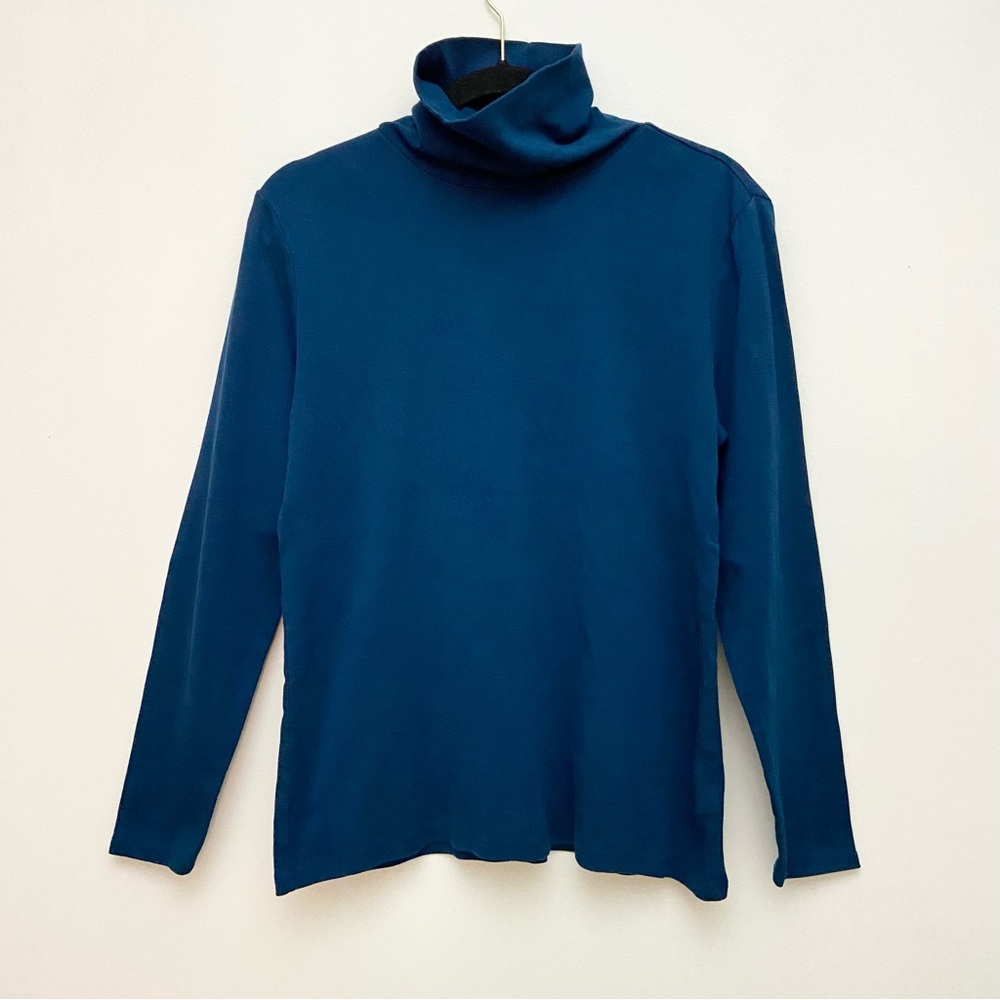 Blue 100% Cotton Long Sleeve Turtleneck Top